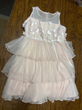 Jona Michelle Light Pink Floral Tiered Tulle Dress